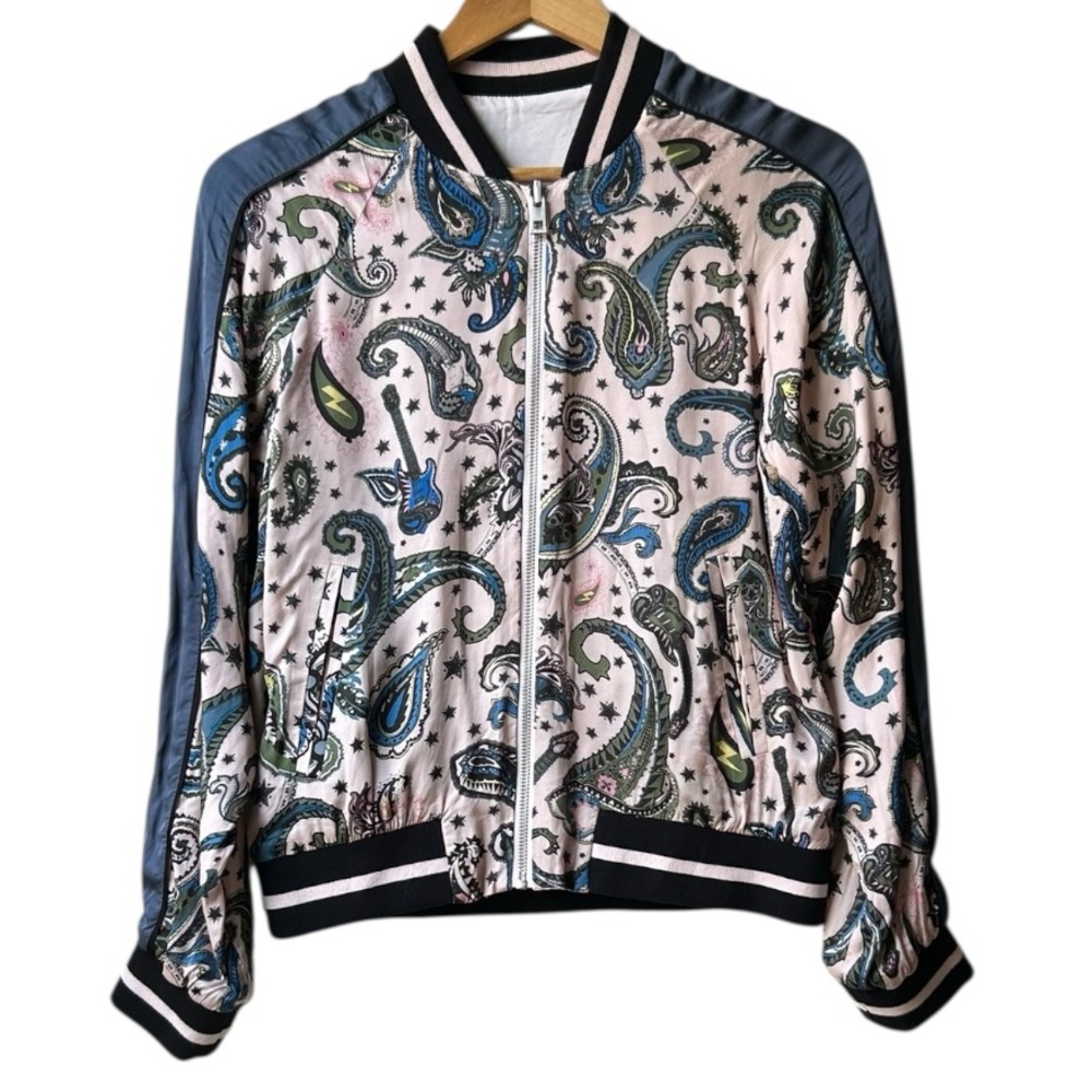 Zadig & Voltaire Pink Cream Billy Reversible Bomber Jacket Paisley Corolle Sz S - Picture 3 of 16